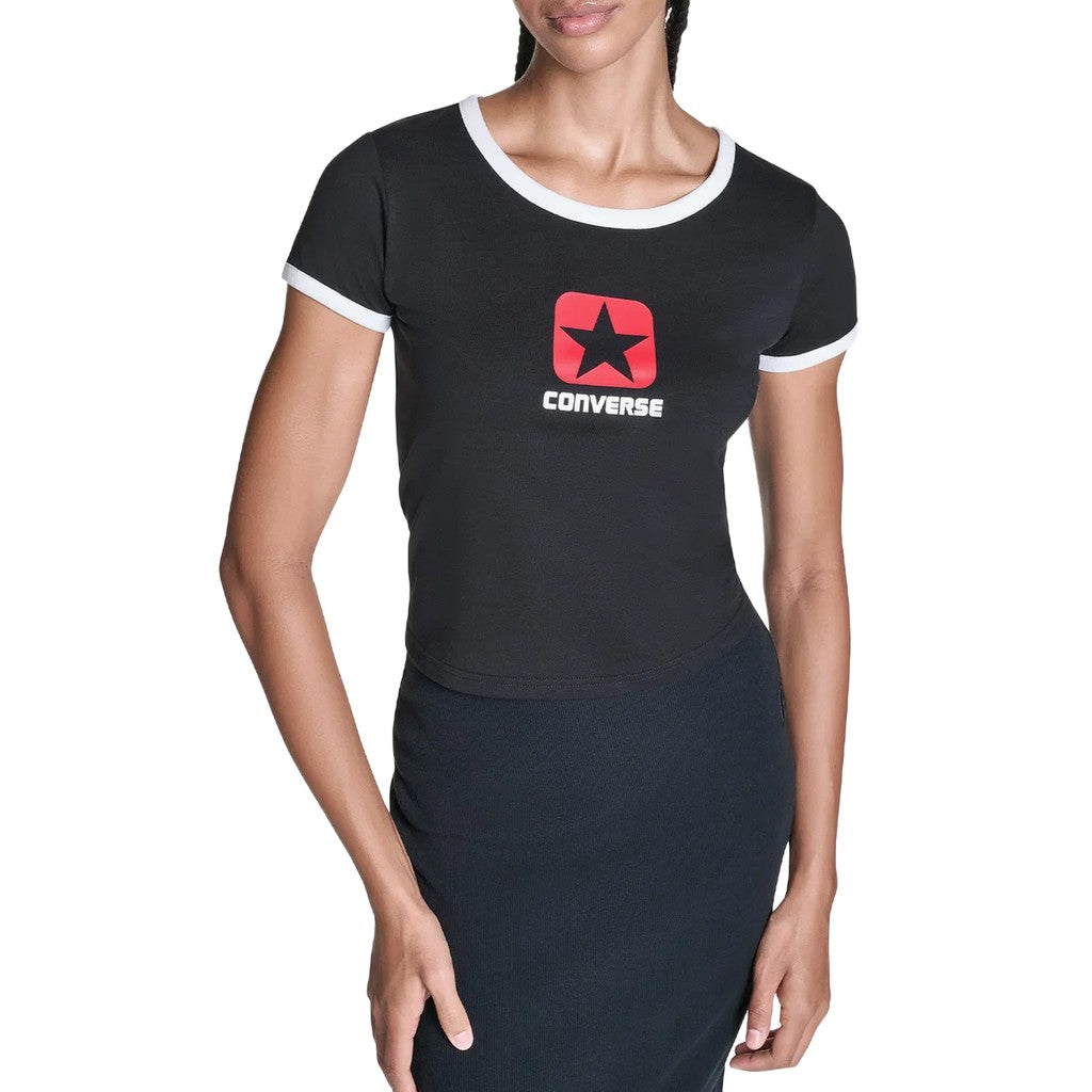 Converse Tweekleurig T-shirt met logo – Zwart