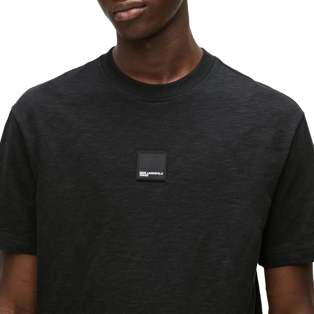 Karl Lagerfeld Slub T-shirt met afgeronde zoom – Zwart