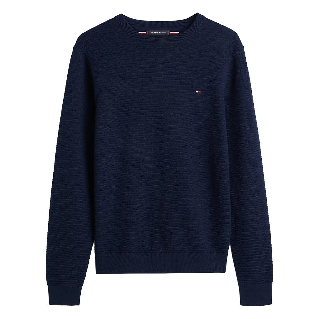 Tommy Hilfiger Effen trui met ronde hals en geborduurd logo – Marineblauw