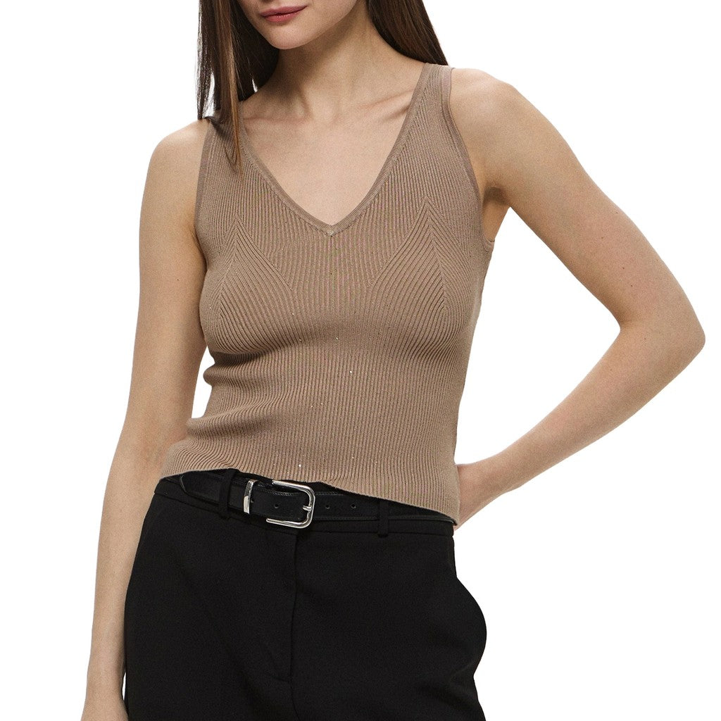 Guess Top met V-hals en logo – Bruin