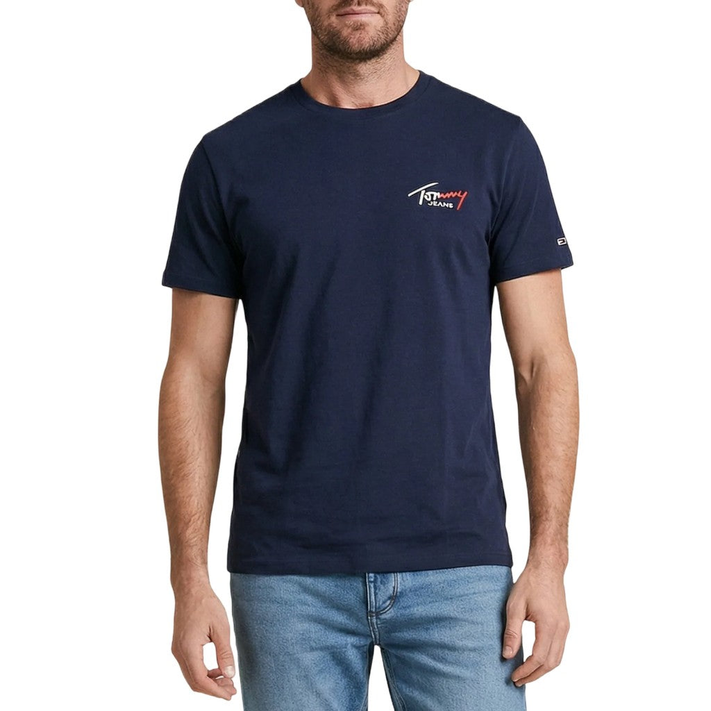 Tommy Jeans Slim Fit T-shirt met ronde hals en bedrukt logo – Donkerblauw