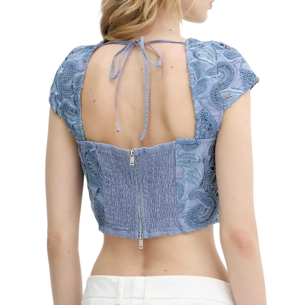 Guess Top met korte mouwen en ritssluiting – Grijs / Blauw