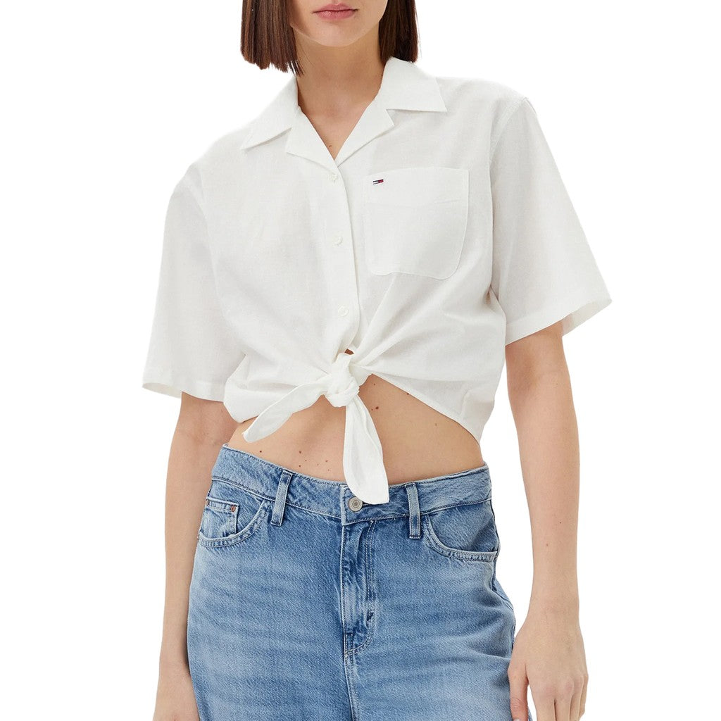 Tommy Jeans Cropped linnen blouse – Ecru