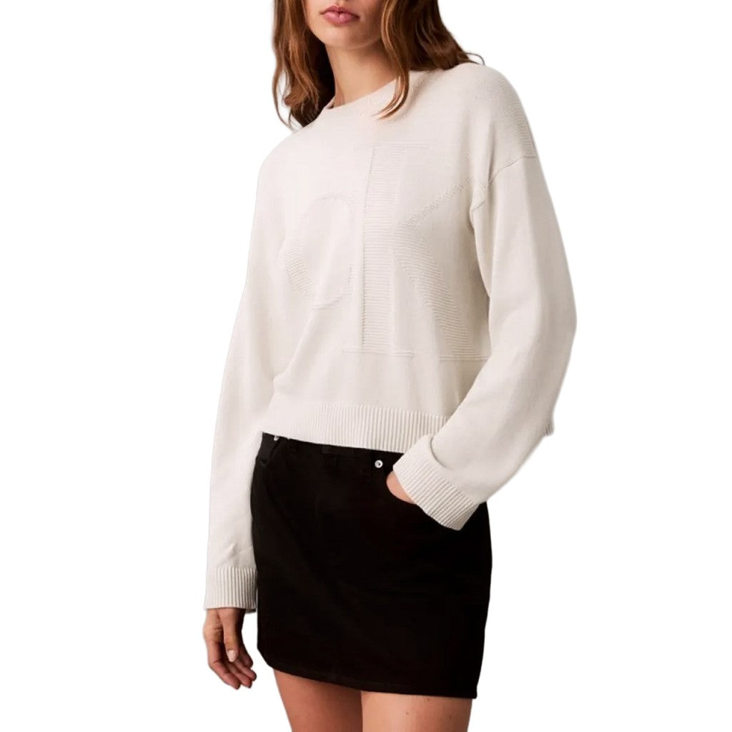 Calvin Klein Gebreide trui met ronde hals – Wit