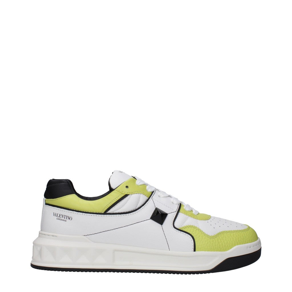 Valentino Garavani One Stud Sneakers van leer – Wit / Limegroen