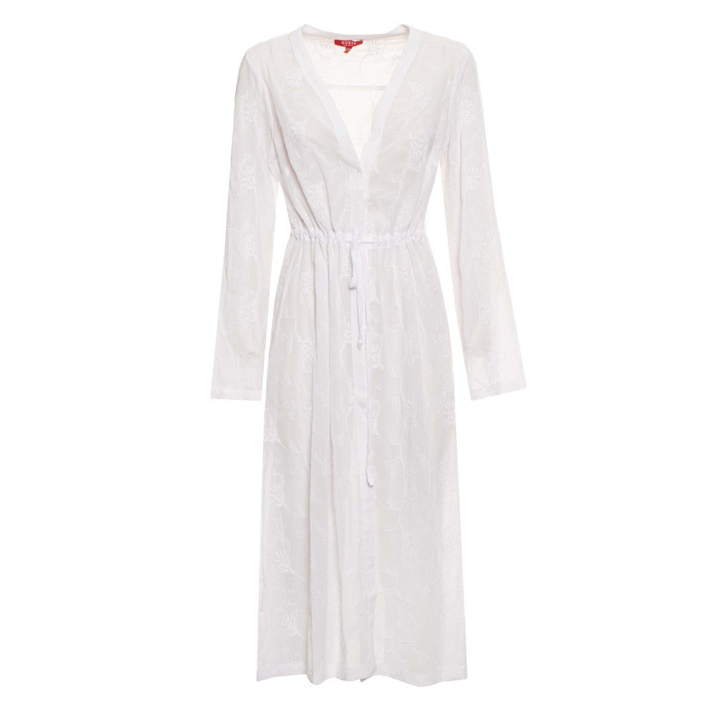 Guess Strandjurk met lange mouwen en trekkoord – Wit