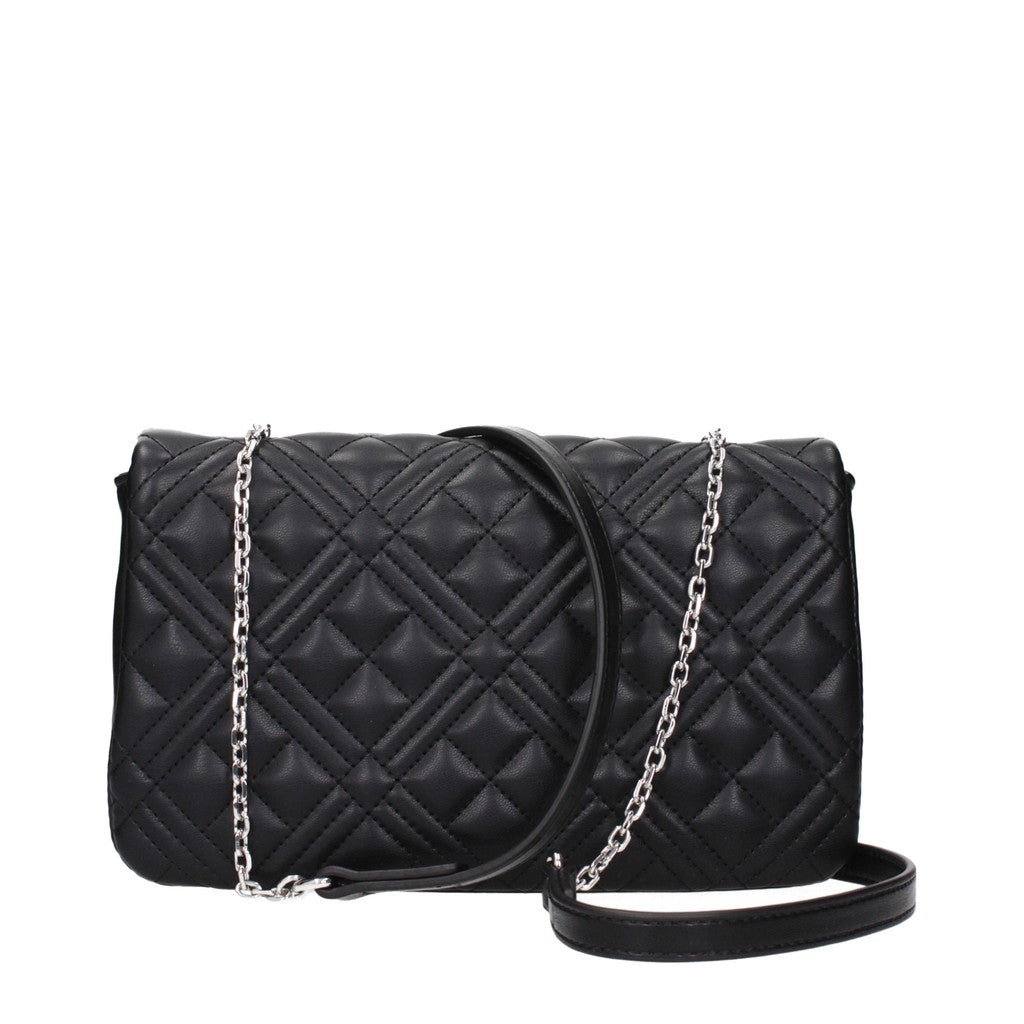 Love Moschino Platte crossbodytas met drie vakken – Zwart / Zilver