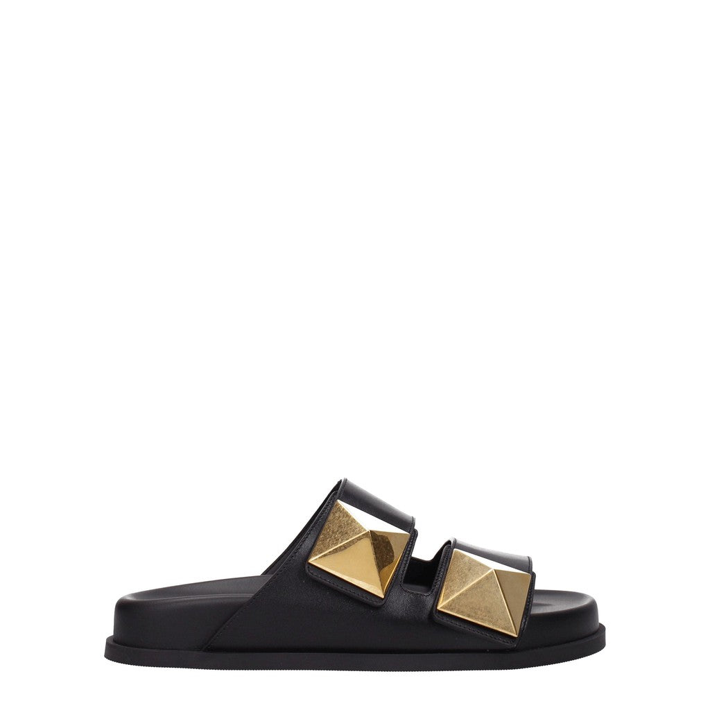Valentino Garavani Leren sandalen met rubberen zool – Zwart