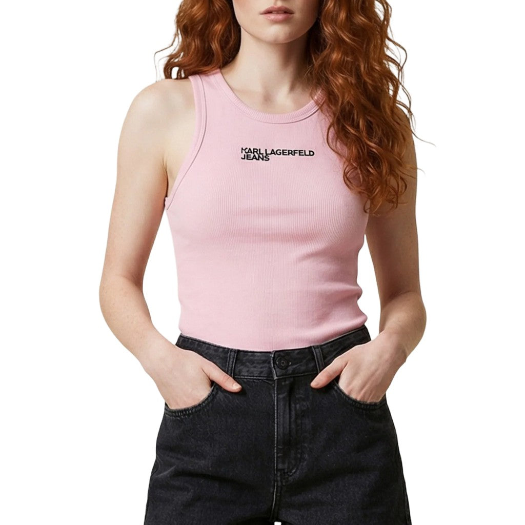 Karl Lagerfeld Geribde tanktop – Zachtroze