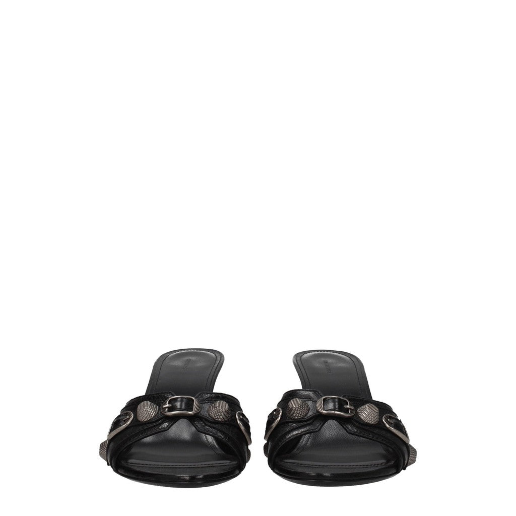 Balenciaga Cagole Leren sandalen met zilveren details – Zwart