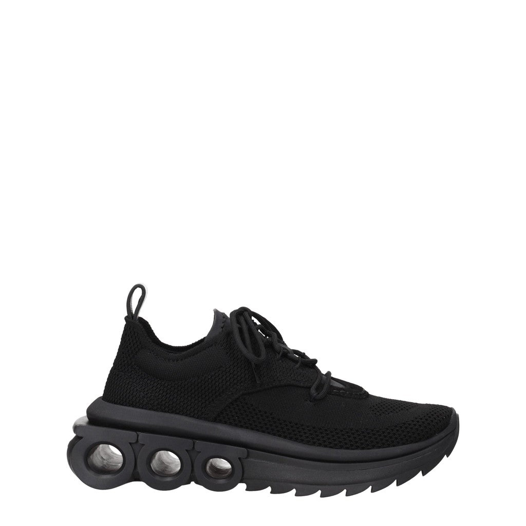 Salvatore Ferragamo Nima Knit Sneakers van suède en stof – Zwart