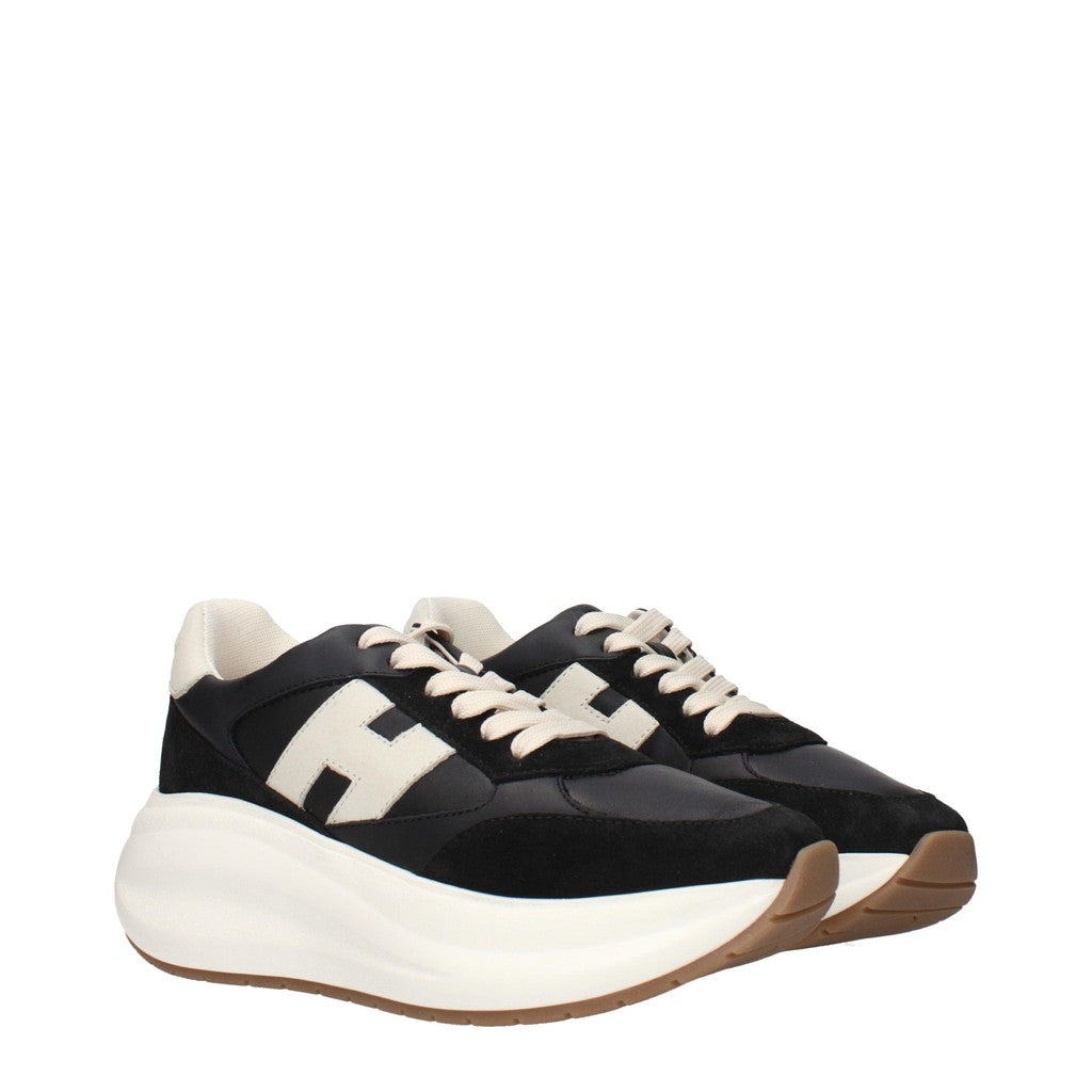 Hogan H696 Sneakers van leer en suède met plateauzool – Zwart / Beige