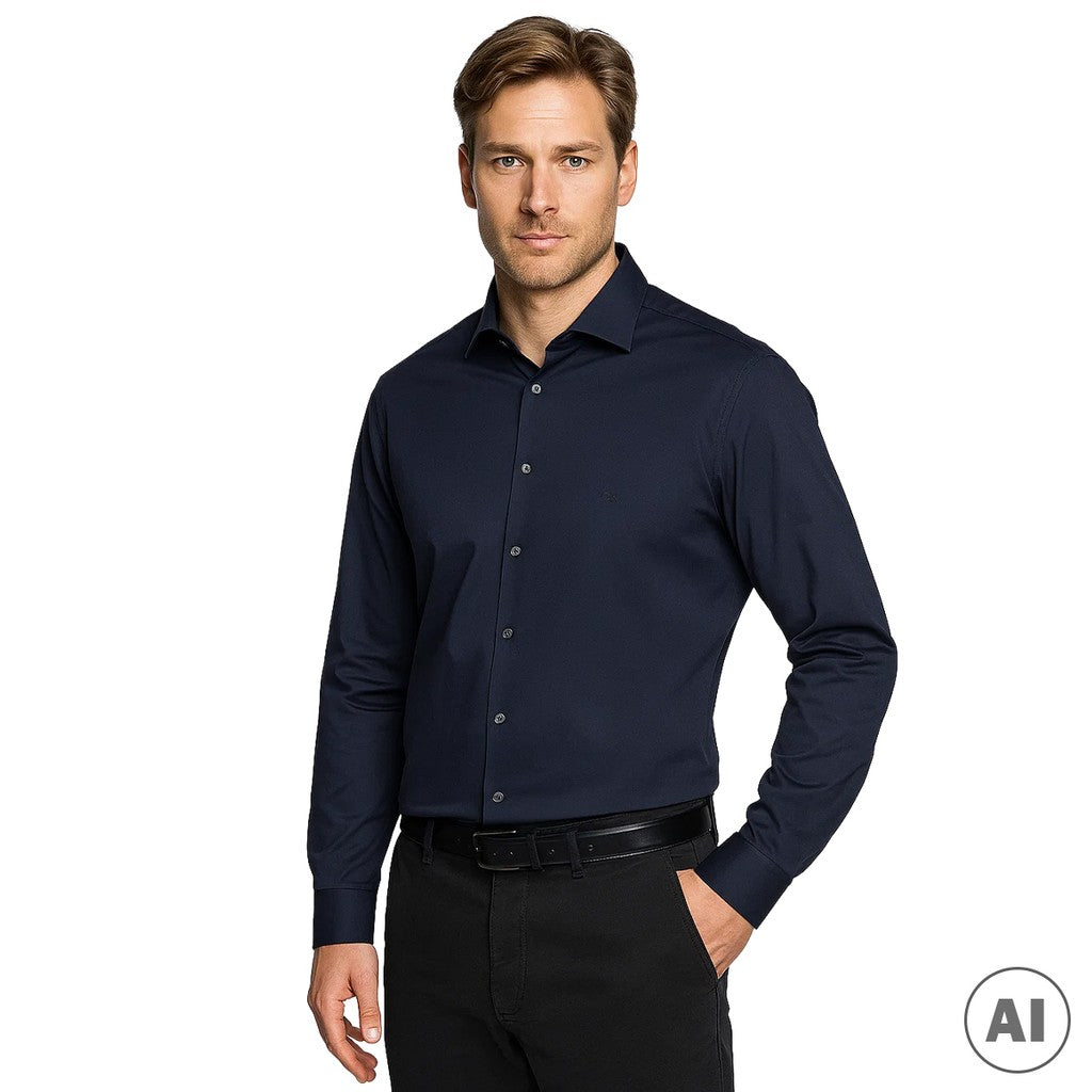 Calvin Klein Overhemd met slanke pasvorm en lange mouwen – Marineblauw