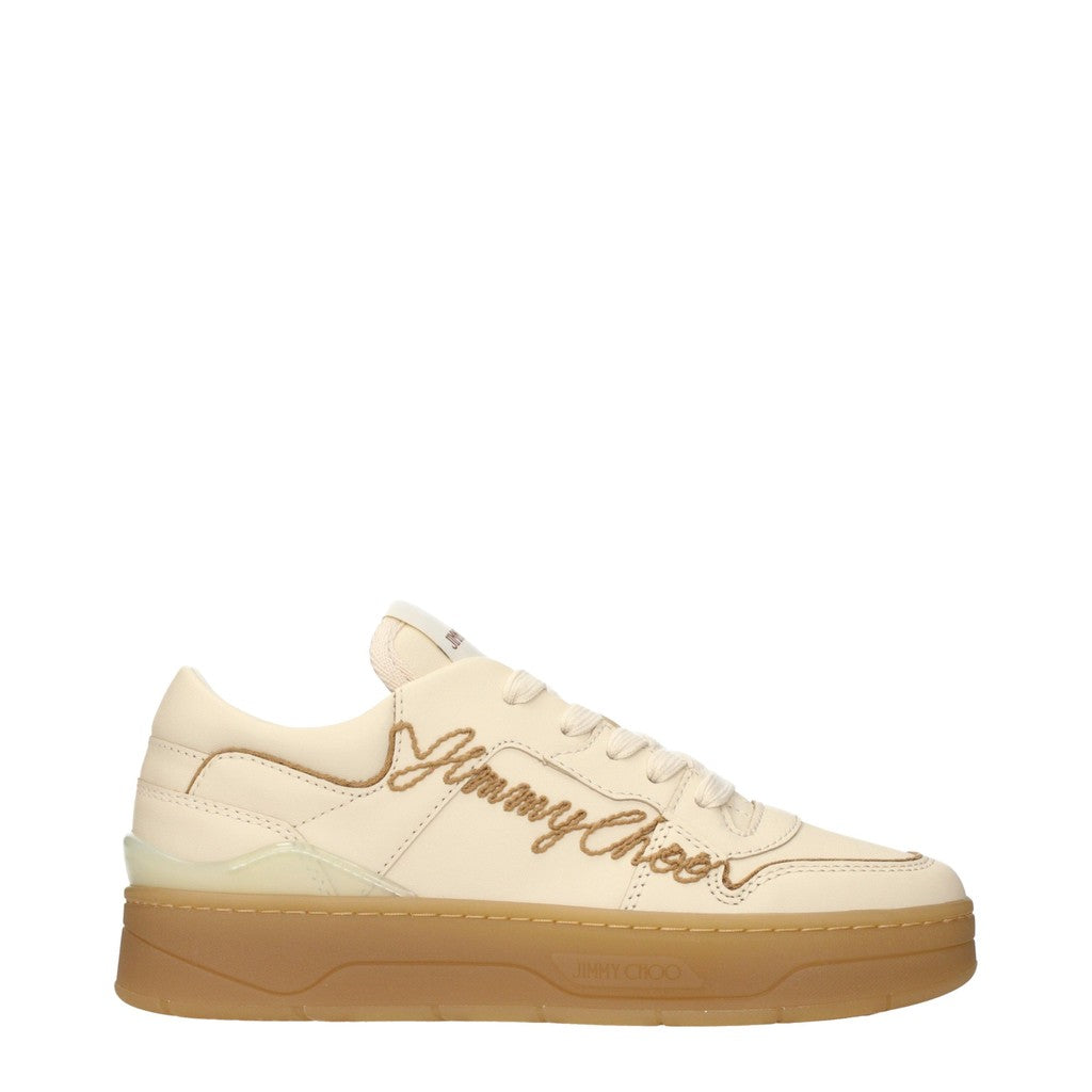 Jimmy Choo Florent Sneakers met vetersluiting en ronde neus – Beige