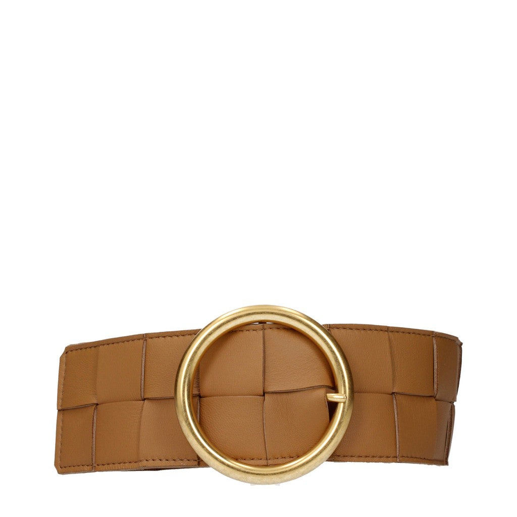 Bottega Veneta Brede damesriem met goudkleurige details – Bruin