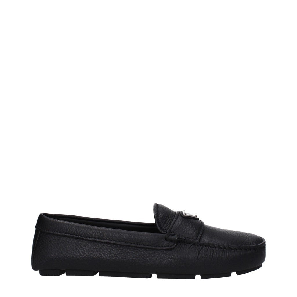 Prada Leren mocassins met zilverkleurige details – Zwart