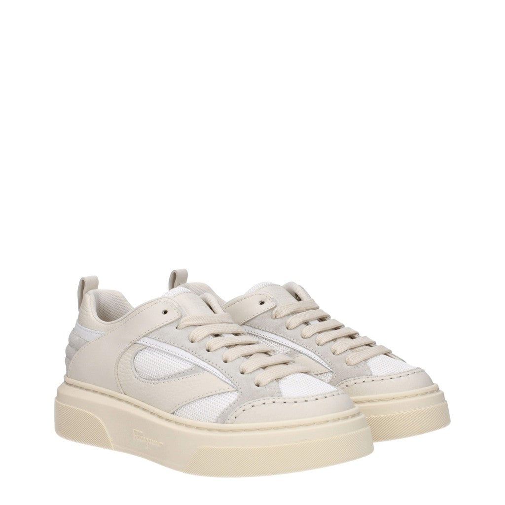 Salvatore Ferragamo Cassina Sneakers van leer, suède en stof – Beige