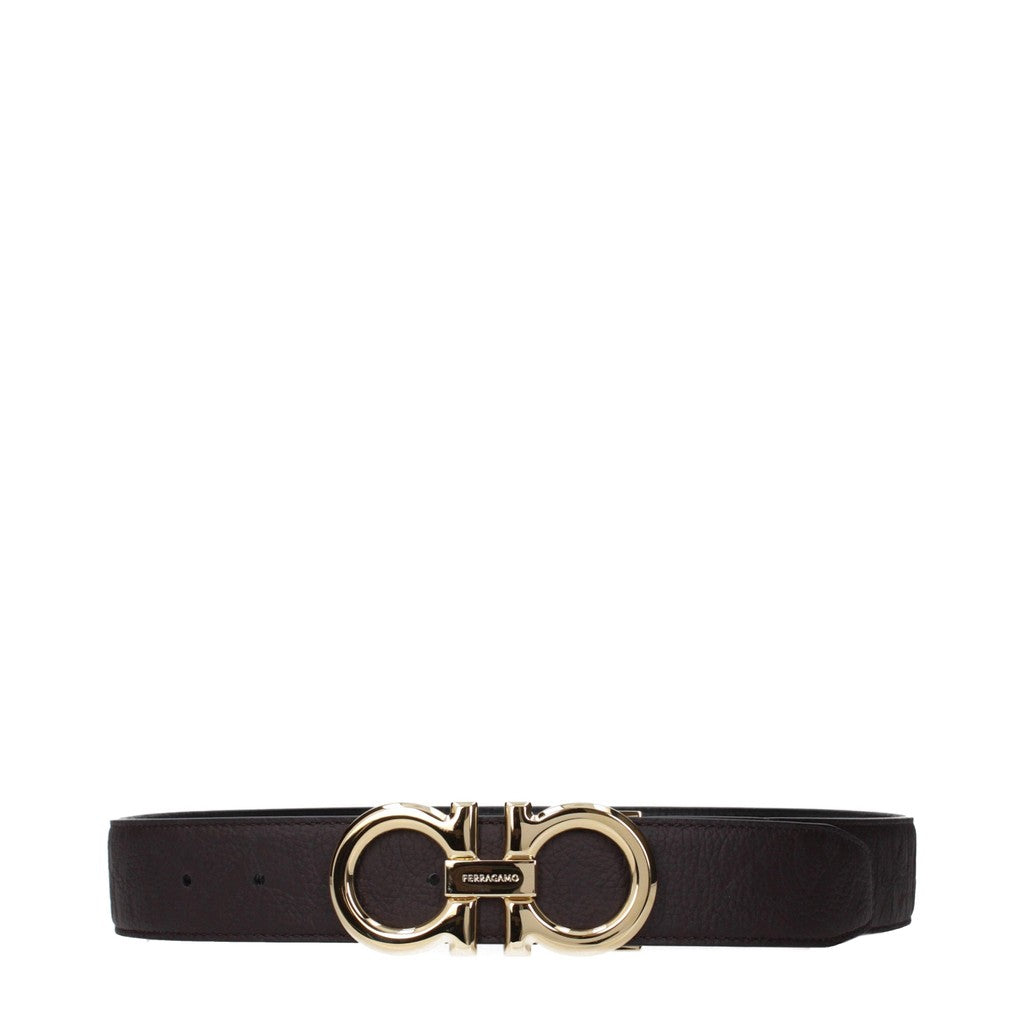 Salvatore Ferragamo Gancini Riem met goudkleurige details – Bruin / Zwart