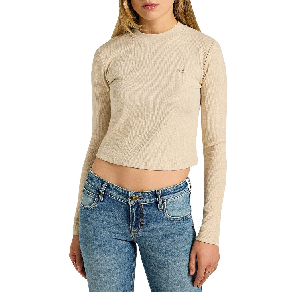 Lee Cropped T-shirt met lange mouwen – Beige