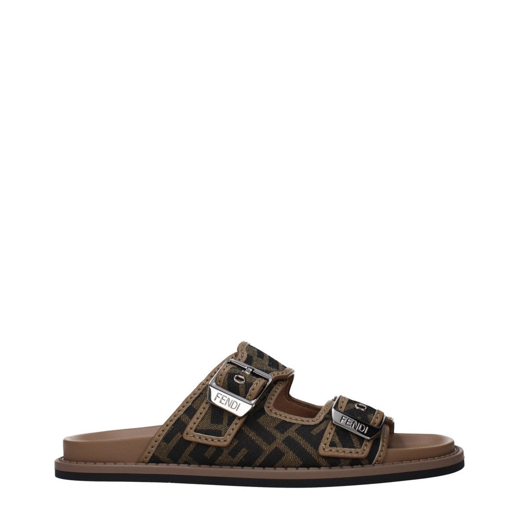 Fendi Sandalen van leer en stof met rubberen zool – Bruin / Zwart