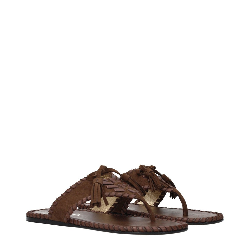 Prada Gevlochten leren teensandalen – Bruin