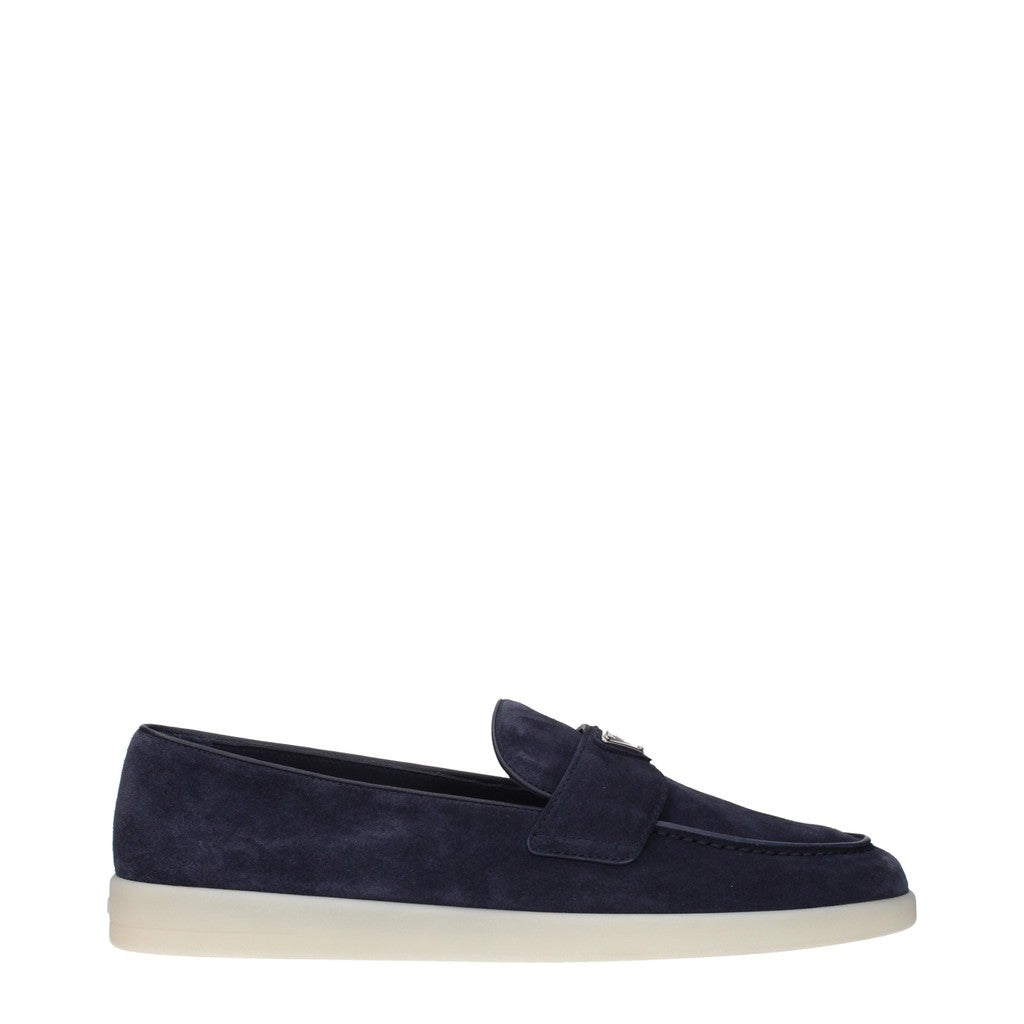 Prada Suède loafers met zilverkleurige details – Blauw