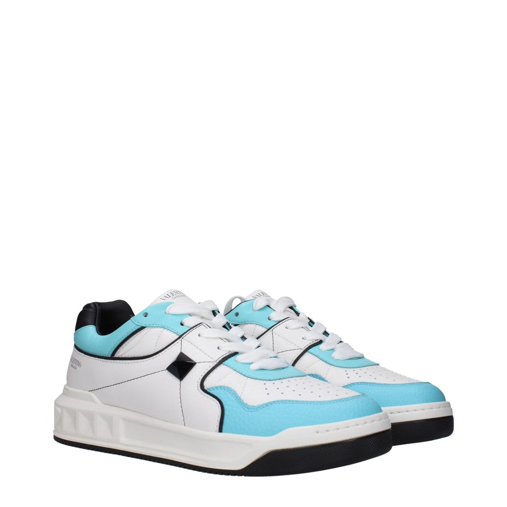 Valentino Garavani One Stud Sneakers van leer – Wit / Lichtblauw