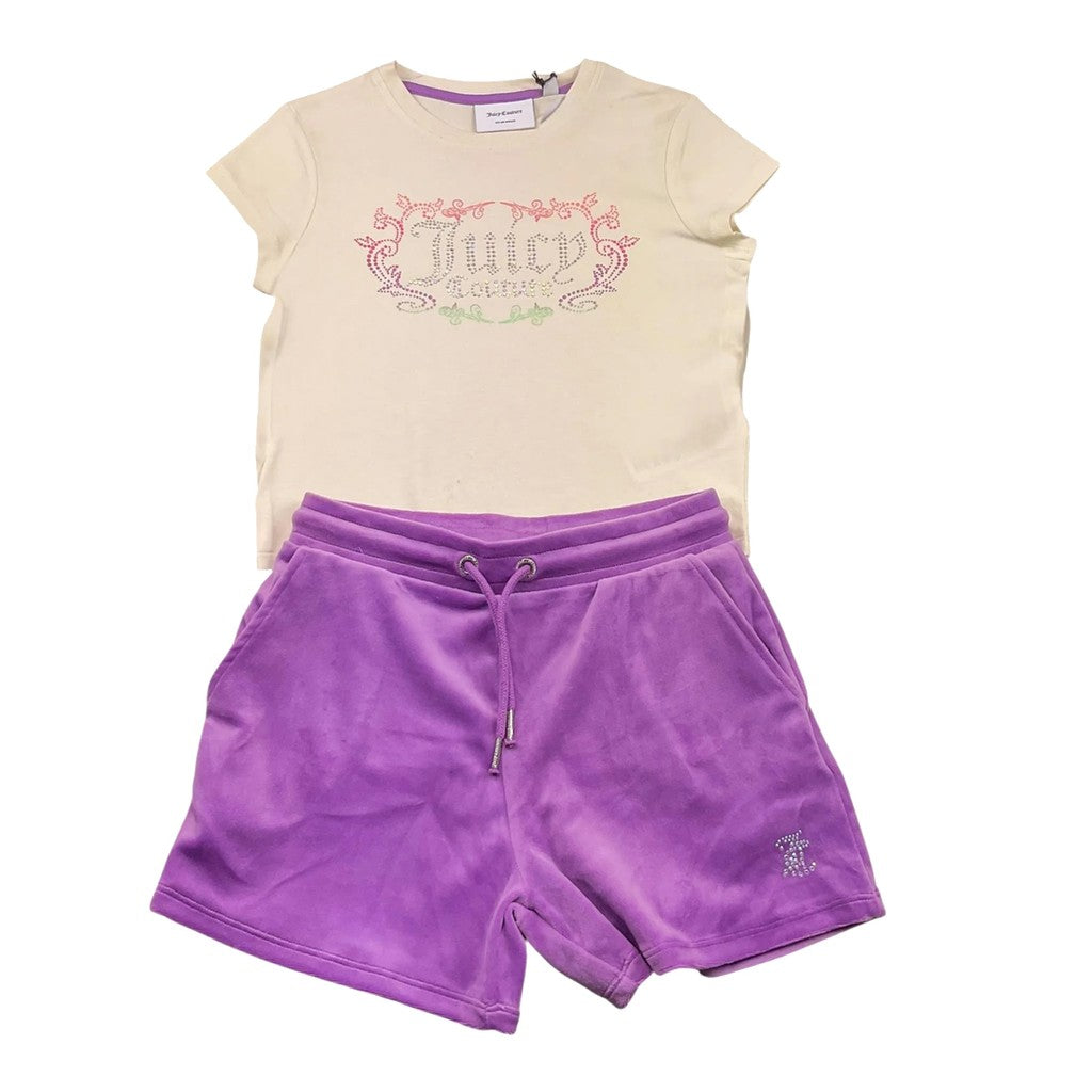 Juicy Couture Kids Set met T-shirt en short – Paars / Crème