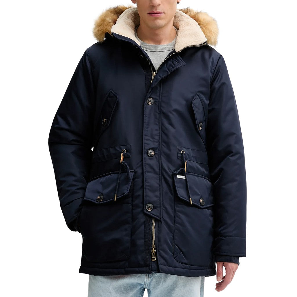 Guess Jas met capuchon en trekkoord – Marineblauw