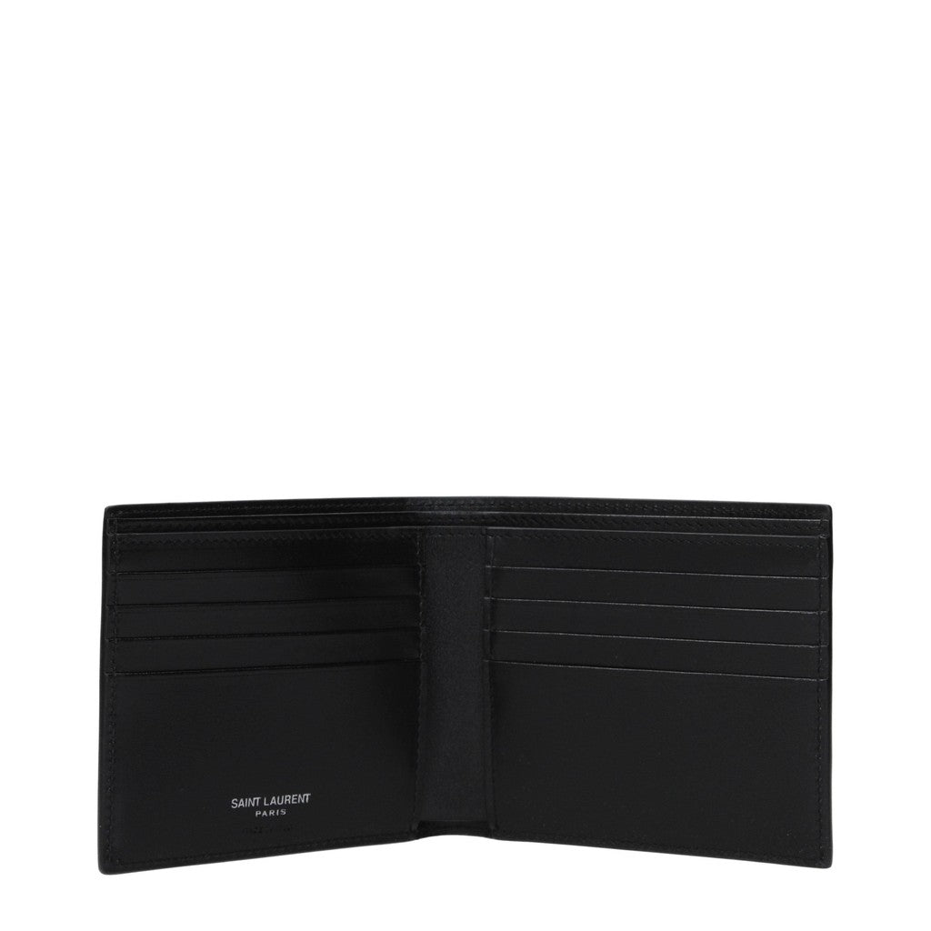 Saint Laurent Compacte portemonnee met zilverkleurige details – Zwart