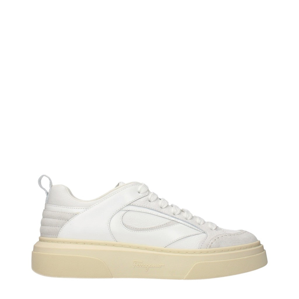 Salvatore Ferragamo Cassina Sneakers van leer en suède – Wit / Grijs