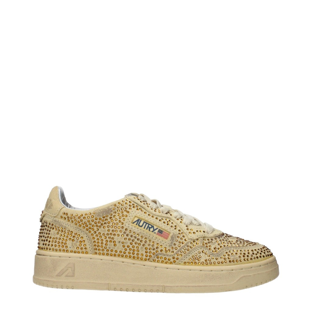 Autry Medalist Suède sneakers met strass – Beige / Goud