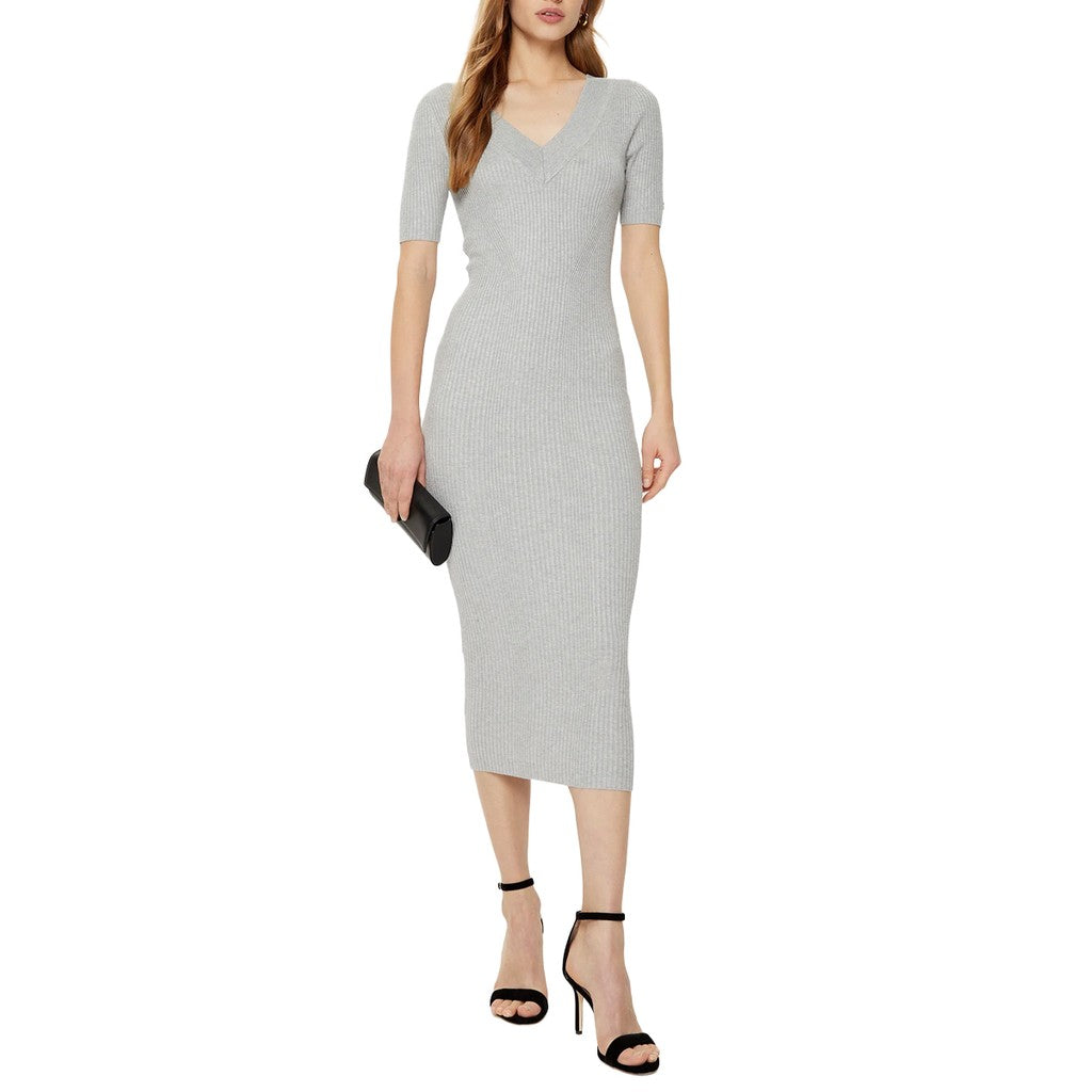 Guess Midi-jurk met V-hals en korte mouwen – Lichtgrijs