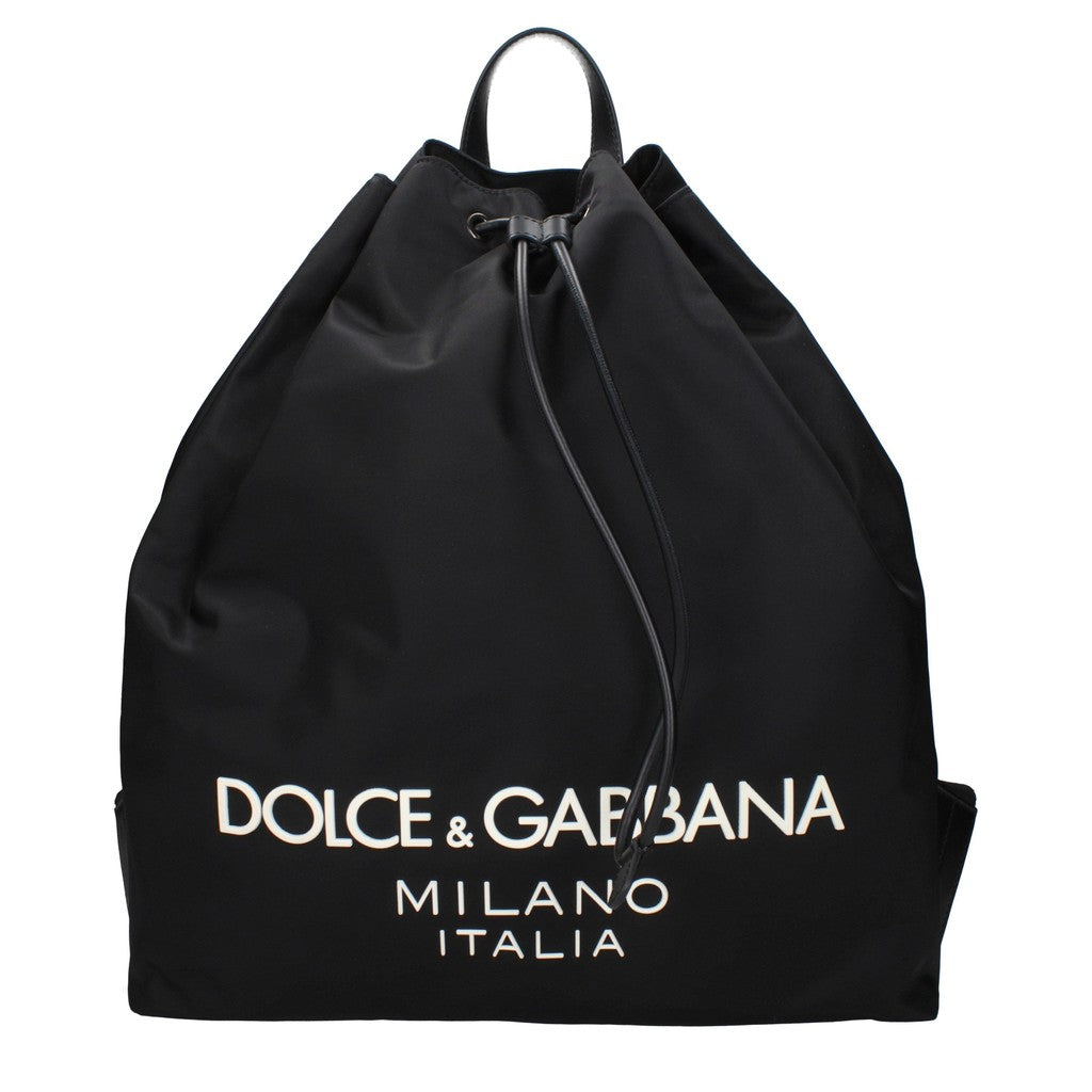 Dolce & Gabbana Platte rugzak van nylon en leer – Zwart