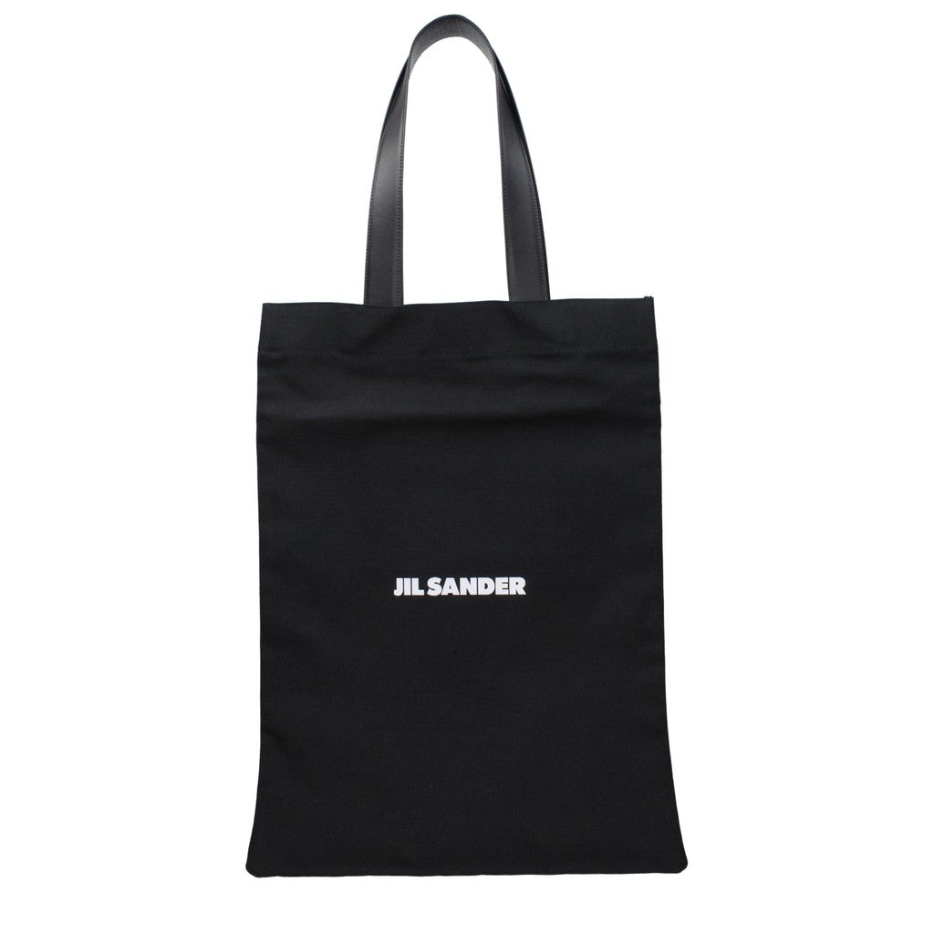 Jil Sander Flat Shopper Large van canvas en leer – Zwart
