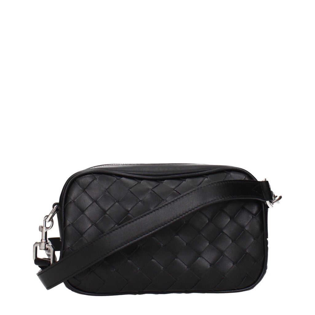 Bottega Veneta Leren crossbodytas met zilverkleurige details – Zwart