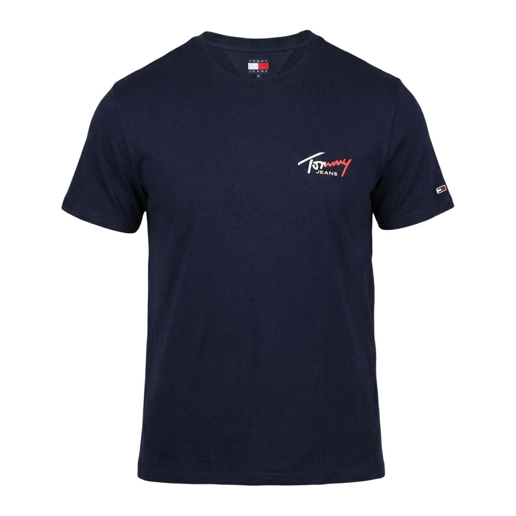 Tommy Jeans Slim Fit T-shirt met ronde hals en bedrukt logo – Donkerblauw
