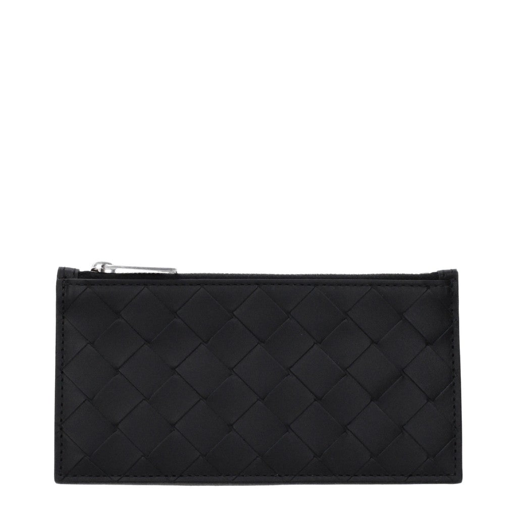 Bottega Veneta Kaarthouder met ritssluiting en zilverkleurige details – Zwart