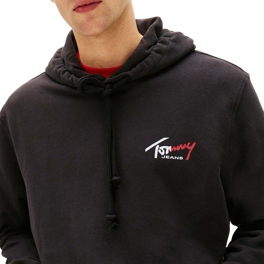 Tommy Jeans Regular Fit Hoodie van geborstelde stof met bedrukt logo – Zwart