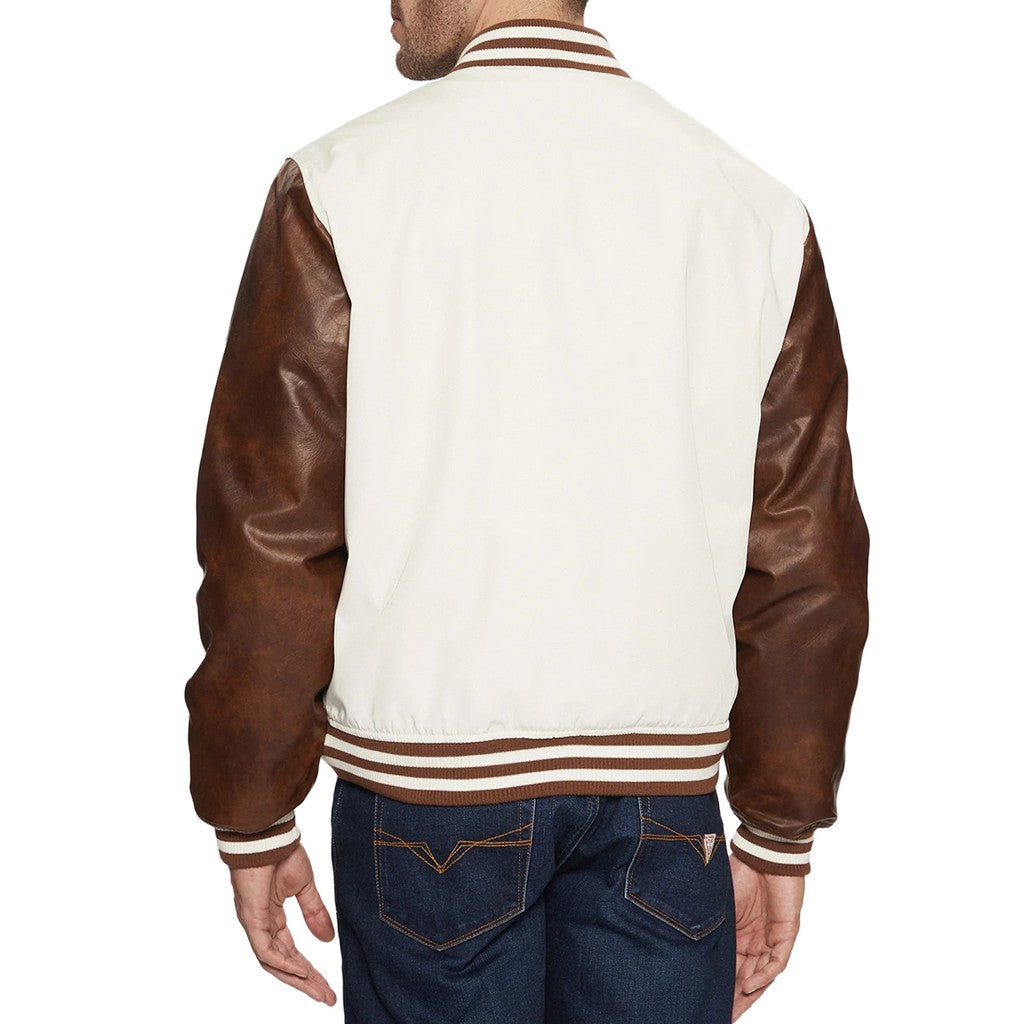 Guess Bomberjack met geborduurd logo en rits- en knoopsluiting – Crème