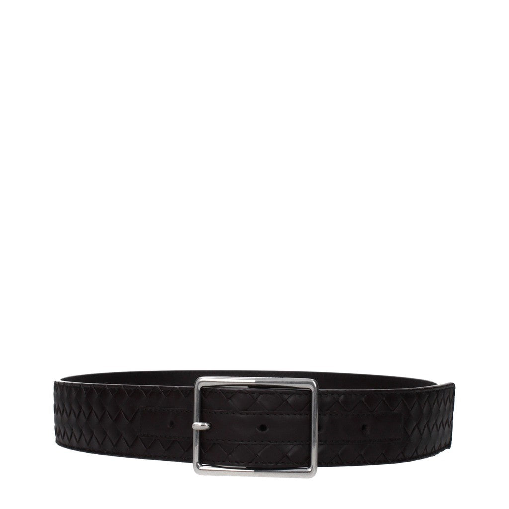Bottega Veneta Leren herenriem met zilverkleurige details – Bruin