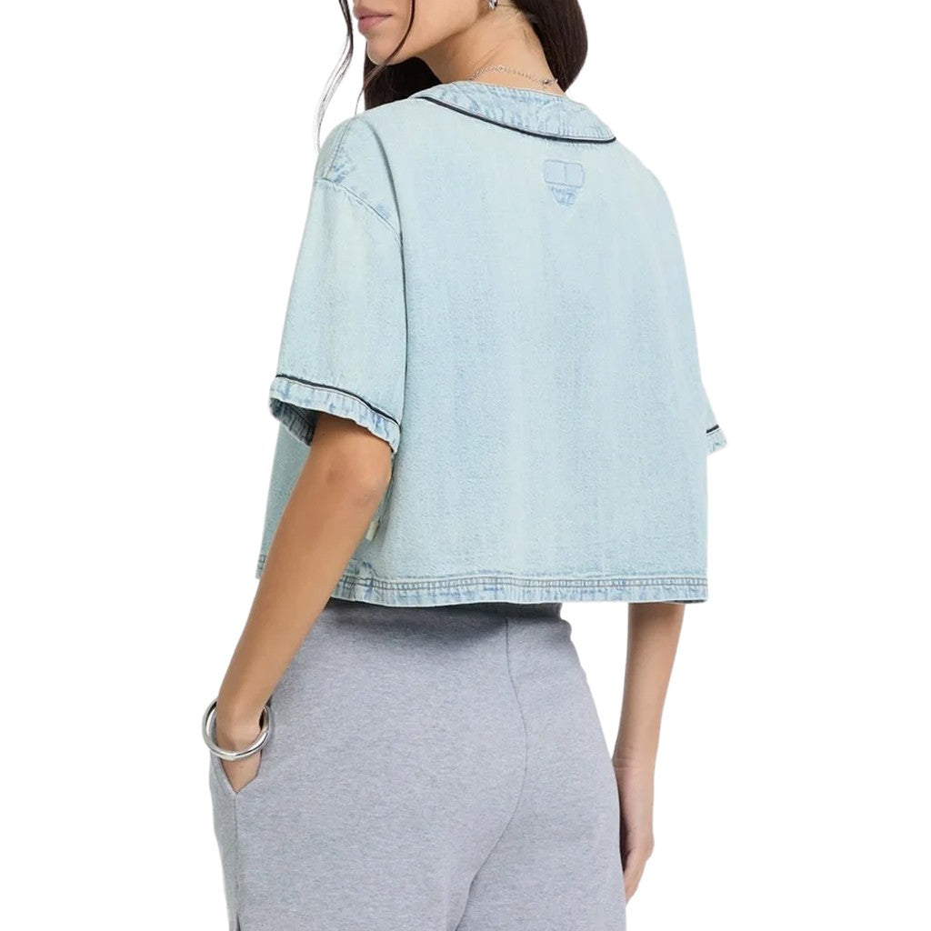 Guess Denim blouse met korte mouwen en knoopsluiting – Lichtblauw