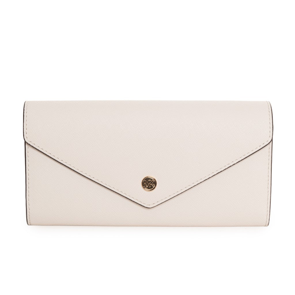 Michael Kors Jet Set Travel Portemonnee met drukknopen en logo – Crème
