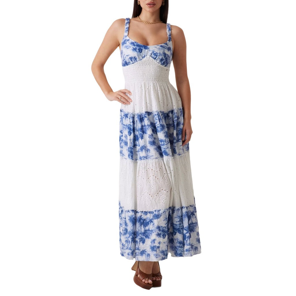 Guess Maxi-jurk met hartvormige halslijn en schouderbandjes – Blauw