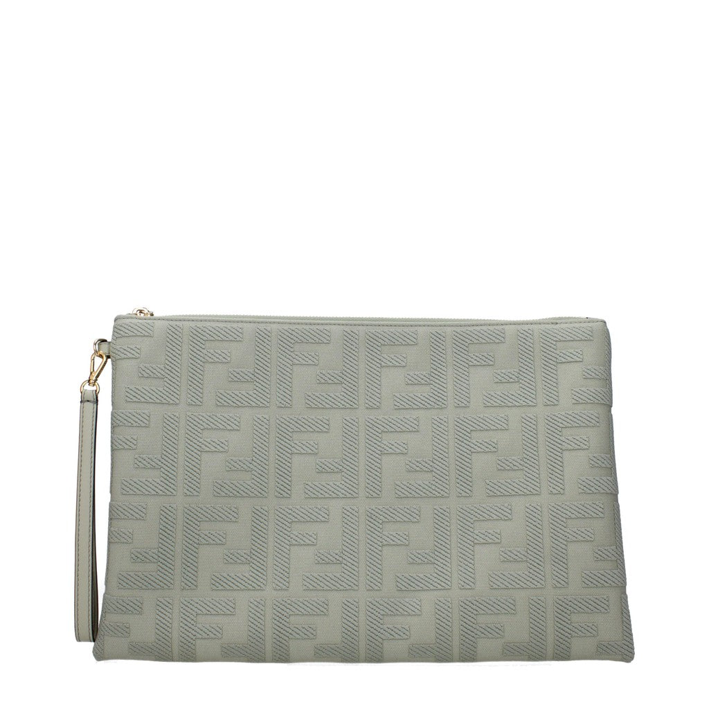 Fendi Clutch van stof en leer met goudkleurige details – Saliegroen