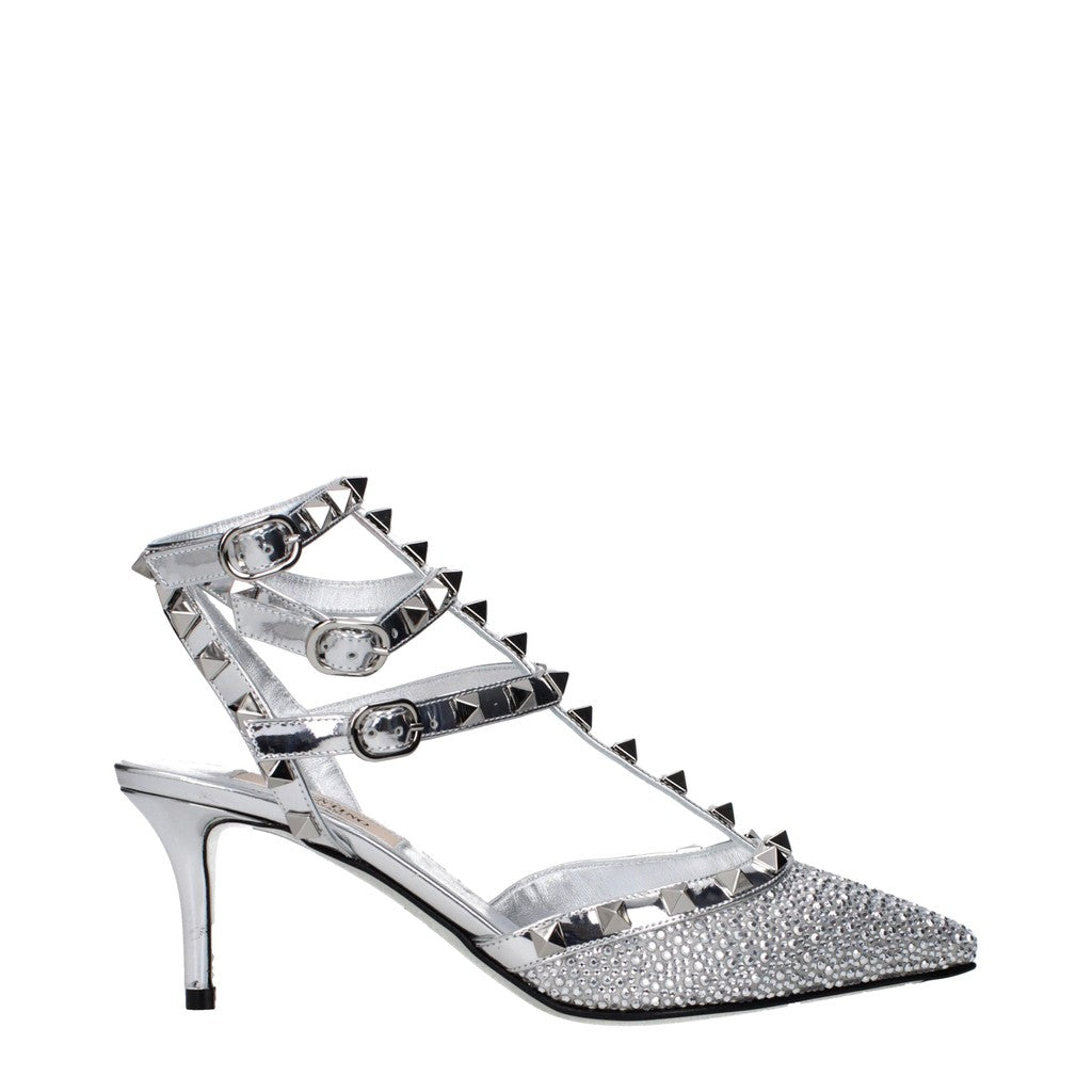Valentino Garavani Rockstud Pumps van lakleer en suède – Zilver