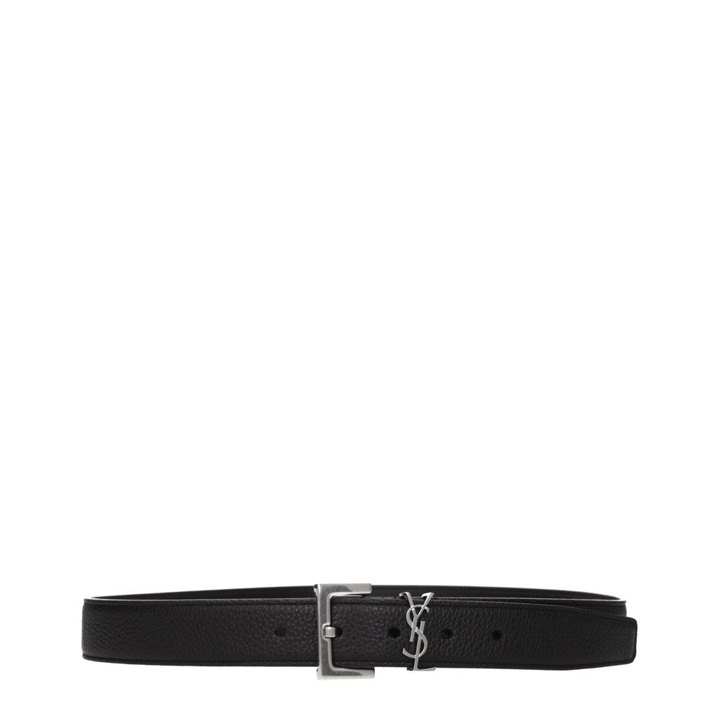 Saint Laurent Cassandre Riem met gesp en zilverkleurige details – Zwart