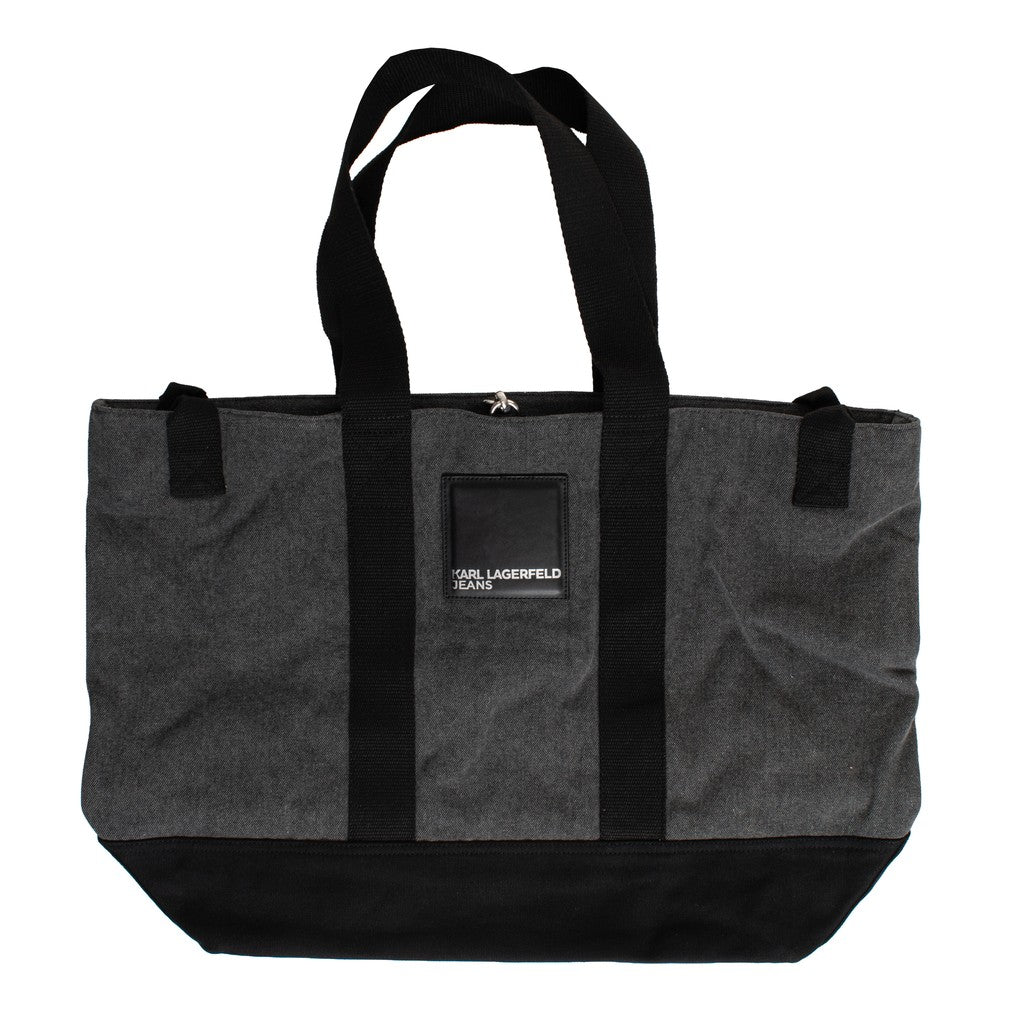 Karl Lagerfeld Tweekleurige shopper met haaksluiting en bedrukt logo – Zwart