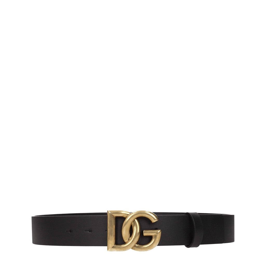 Dolce & Gabbana Leren riem – Zwart / Goud