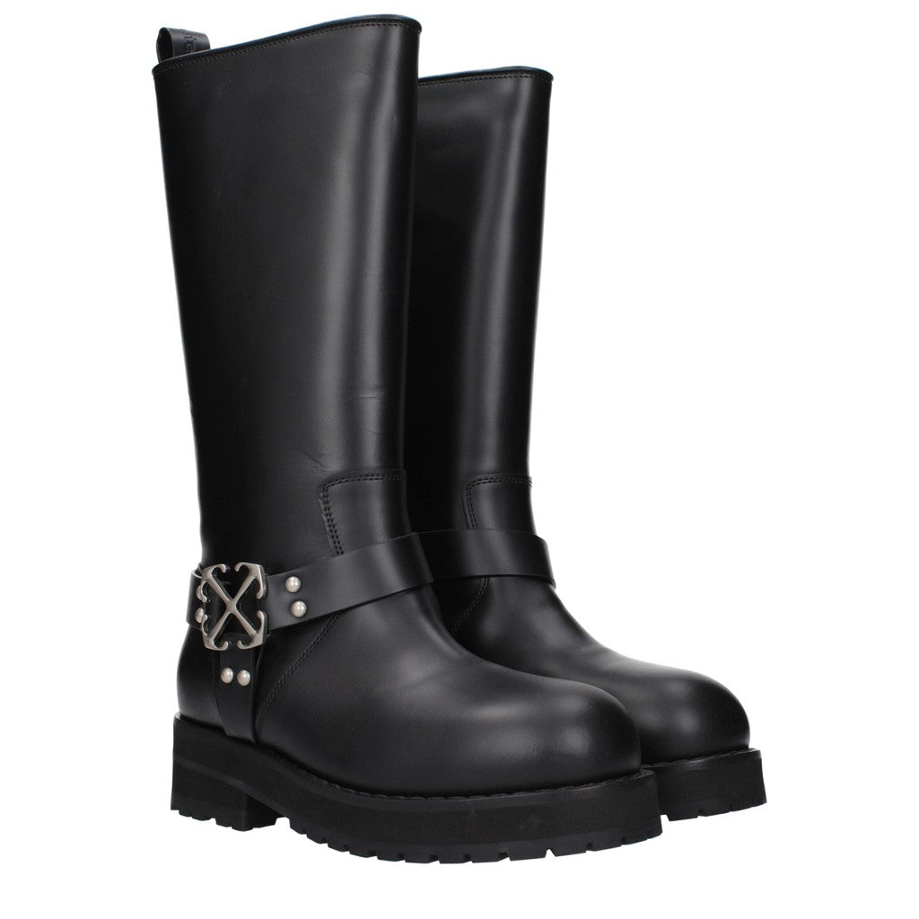 Off-White Dameslaarzen met hak en rubberen zool – Zwart